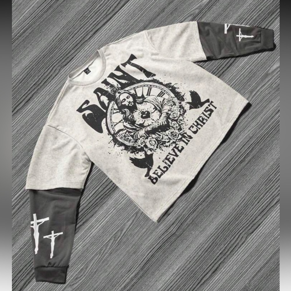 SAINT Graphic Long Sleeve Tee - Gray and Black